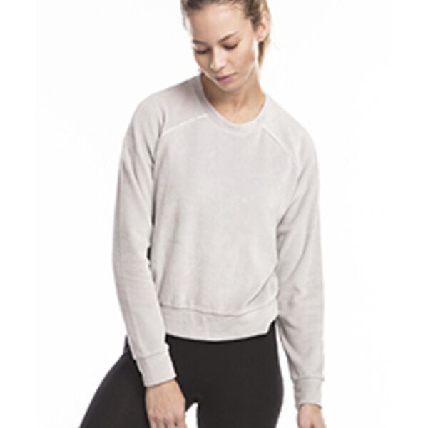 Ladies' USA Made Velour Cropped Long-Sleeve Pullover Top Thumbnail